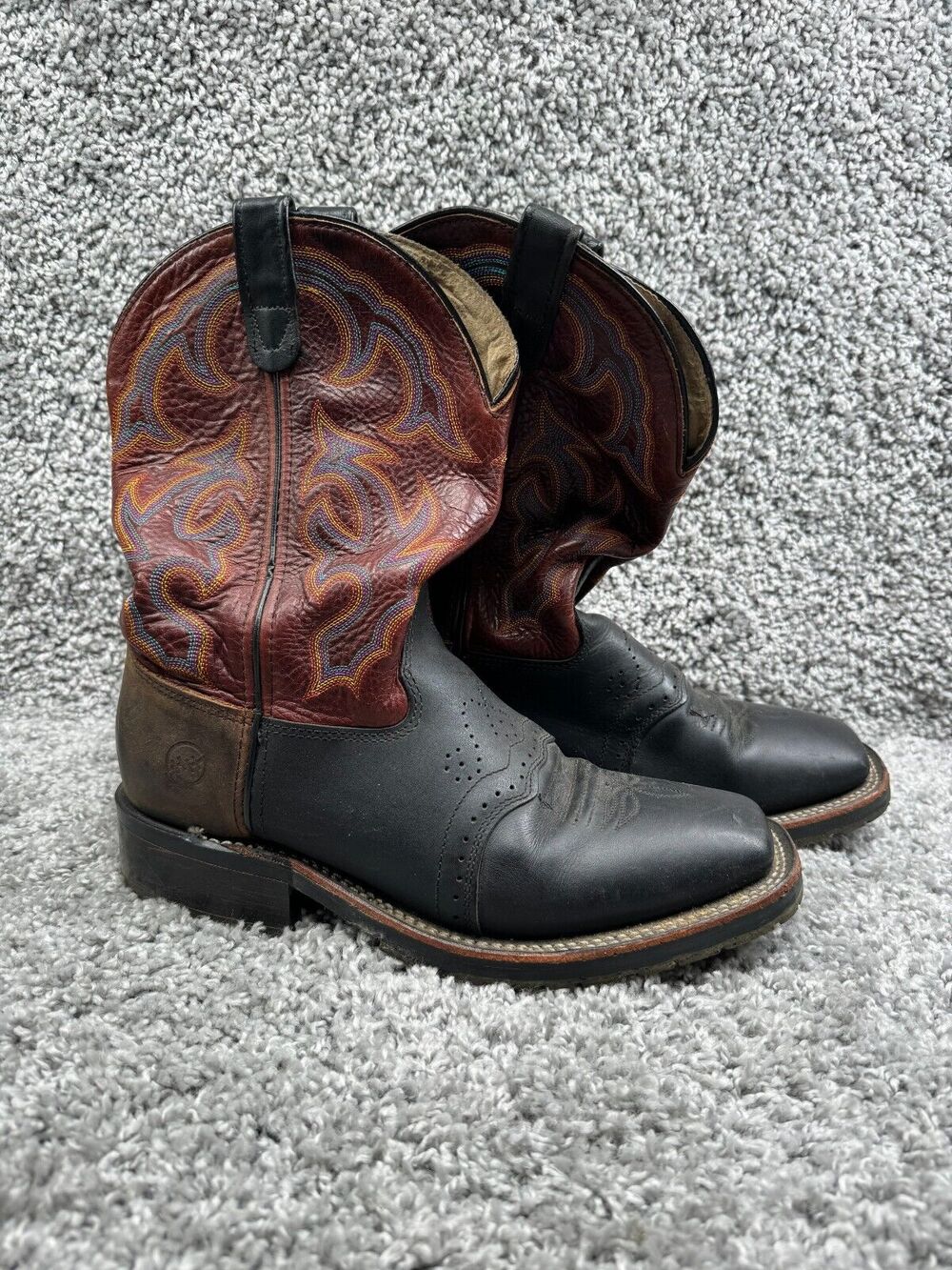 Men's Double H Brown Western Cowboy Boots Paisley Round Toe Side Zip Size 10